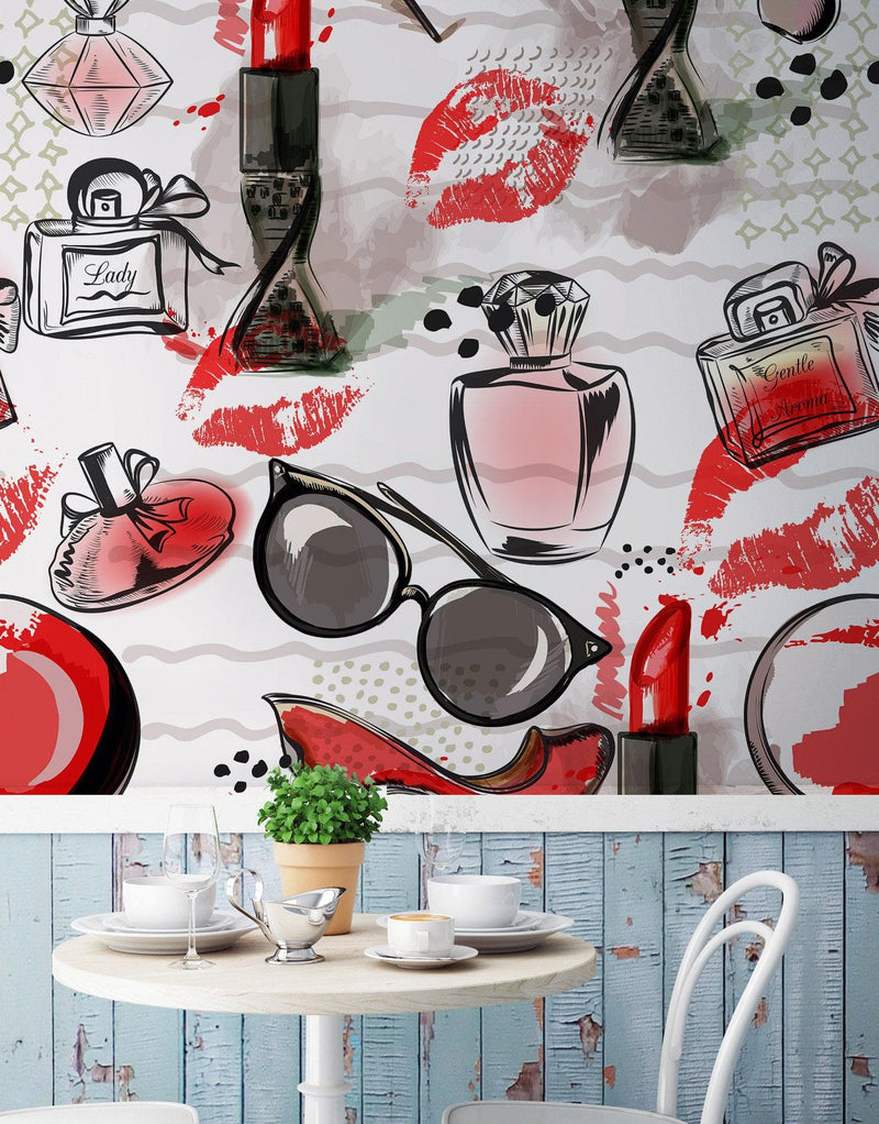 Fashion Cosmetic Make-up Peel and Stick Wallpaper | Removable Wall Mural