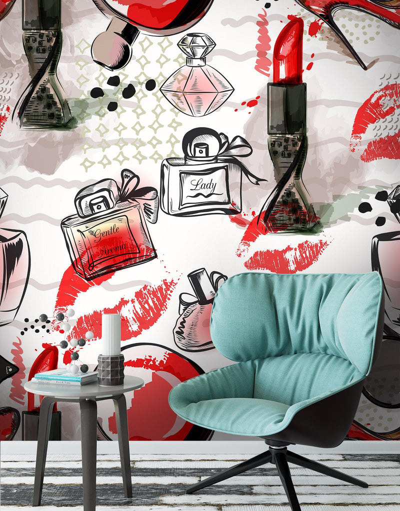 Fashion Cosmetic Make-up Peel and Stick Wallpaper | Removable Wall Mural