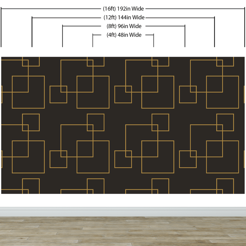 Dark Brown and Gold Square Geometric Pattern Peel and Stick Wallpaper | Removable Wall Mural