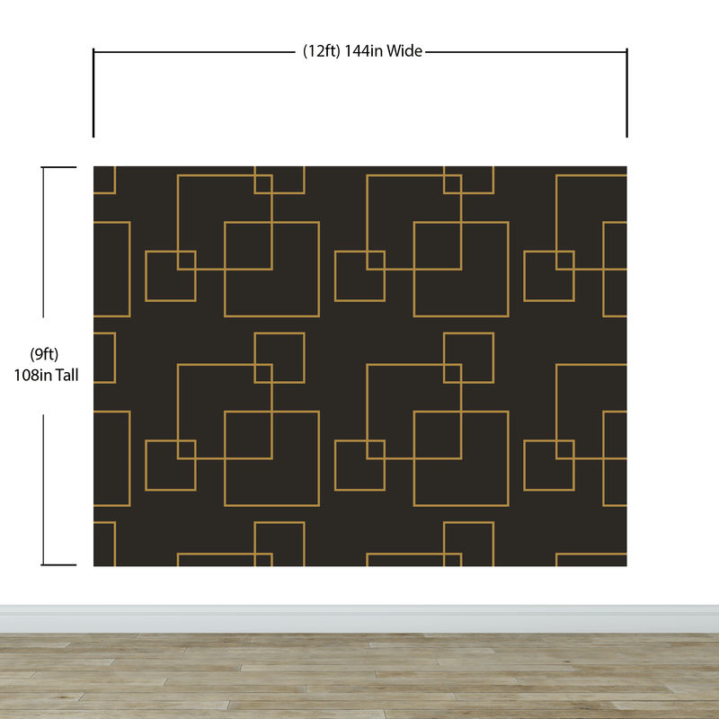 Dark Brown and Gold Square Geometric Pattern Peel and Stick Wallpaper | Removable Wall Mural