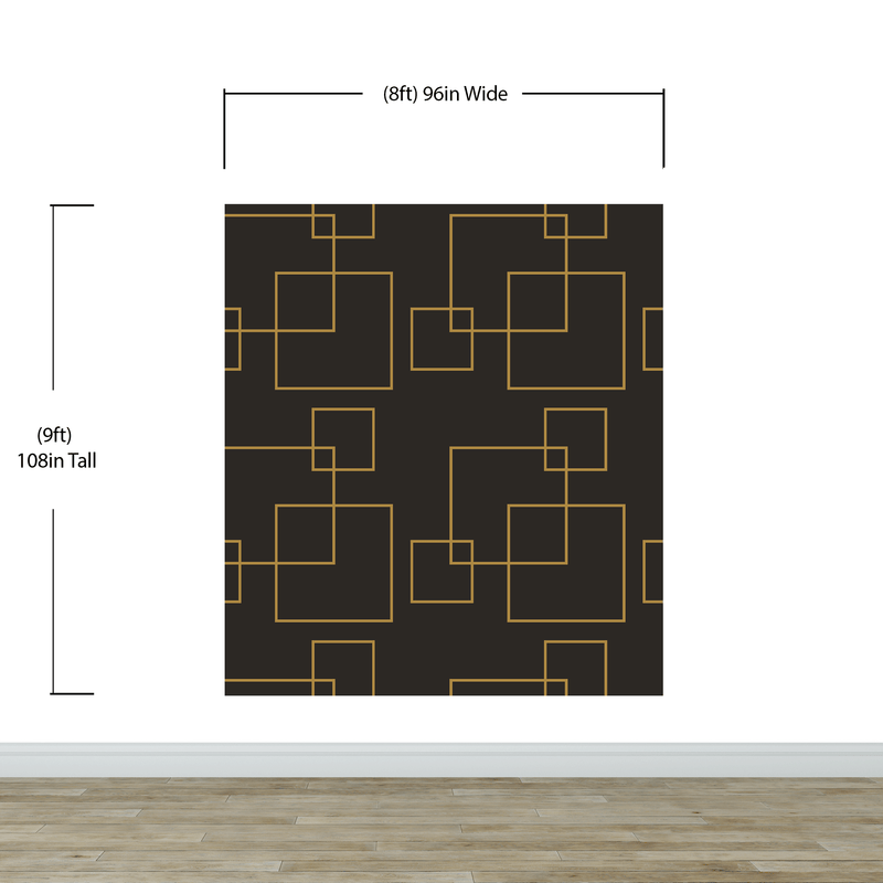 Dark Brown and Gold Square Geometric Pattern Peel and Stick Wallpaper | Removable Wall Mural