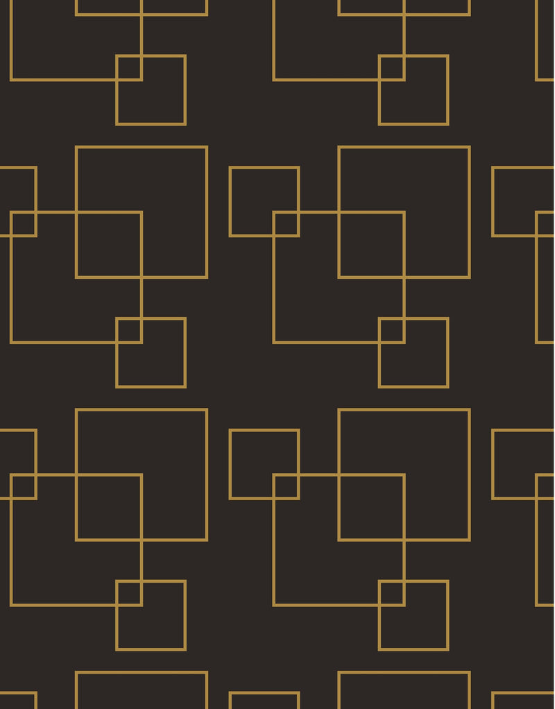 Dark Brown and Gold Square Geometric Pattern Peel and Stick Wallpaper | Removable Wall Mural