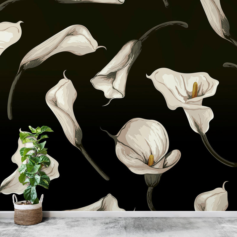 Elegant Rustic Tulip Flower Peel and Stick Wallpaper | Removable Wall Mural