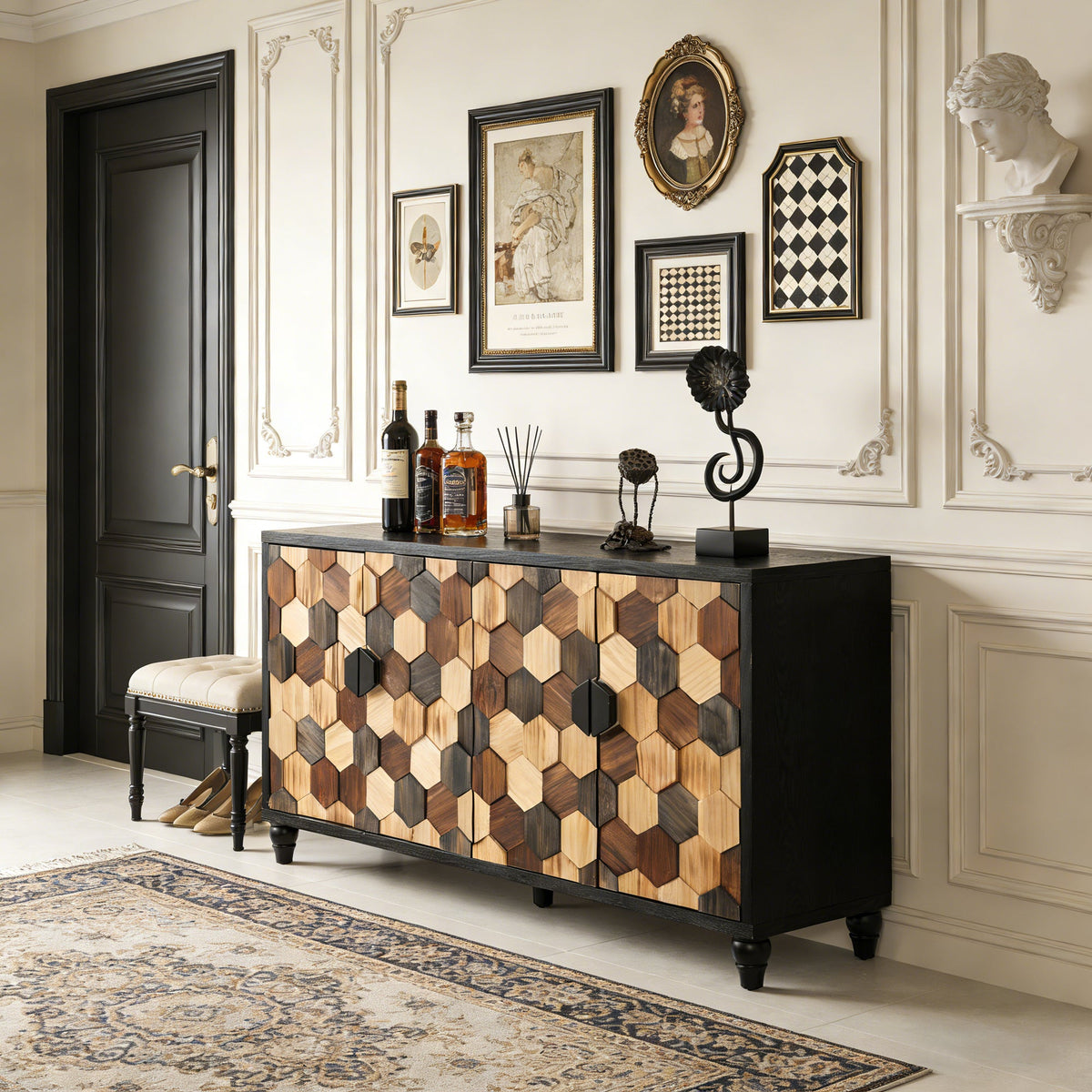 Distressed Storage Cabinet with Honeycomb Pattern, photo 8 of 10