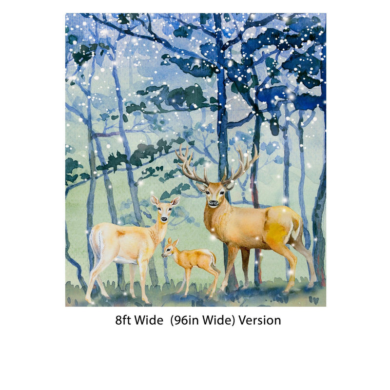 Deer Family in Snow Forest Peel and Stick Wallpaper | Removable Wall Mural.