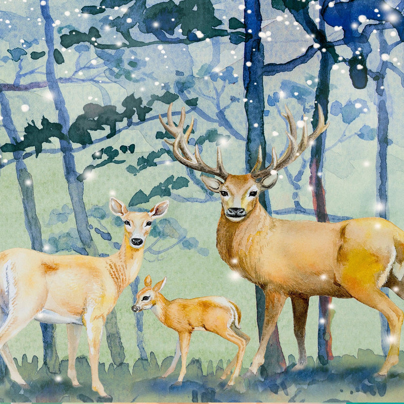 Deer Family in Snow Forest Peel and Stick Wallpaper | Removable Wall Mural.