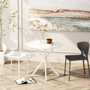 31.5" Modern Round Dining Table with Crossed Legs,White Occasional Table, Two Piece Detachable Table Top, Matte Finish Iron Legs