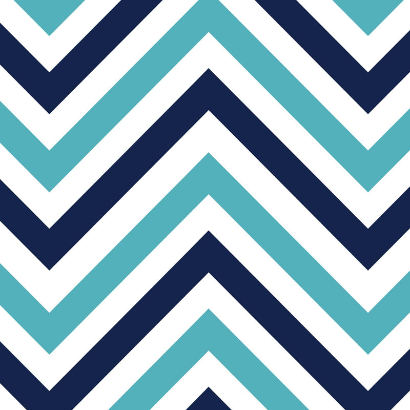 Seaside Chic Decor. Navy Blue and Teal Chevron Pattern Wallpaper.