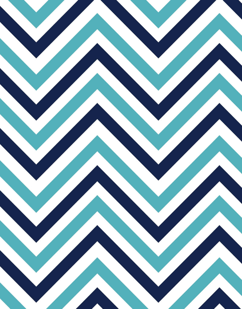 Seaside Chic Decor. Navy Blue and Teal Chevron Pattern Wallpaper.