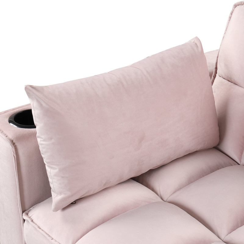 55.3" 4-1 Multi-functional Sofa Bed with Cup Holder and USB Port for Living Room or Apartments Pink