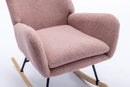 35.5 inch Rocking Chair, Soft Teddy Velvet Fabric Rocking Chair for Nursery, Comfy Wingback Glider Rocker with Safe Solid Wood Base for Living Room Bedroom Balcony (pink)