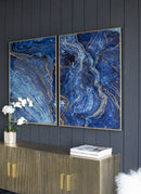 Framed Art Panels, Unique Marbled Design (Set of 2) - Blue by Unique Piece Furniture