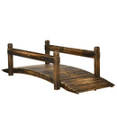 7.5' Wooden Garden Bridge with Planters, Stained Finish Arc Footbridge with Safety Railings for Backyard, Pond Stream, Stained Wood