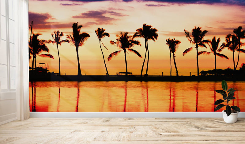 Tropical Sunset Palm Tree Paradise Wall Mural.