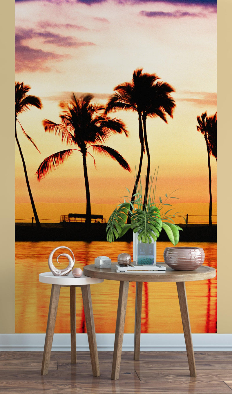 Tropical Sunset Palm Tree Paradise Wall Mural.