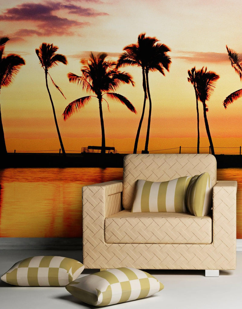 Tropical Sunset Palm Tree Paradise Wall Mural.