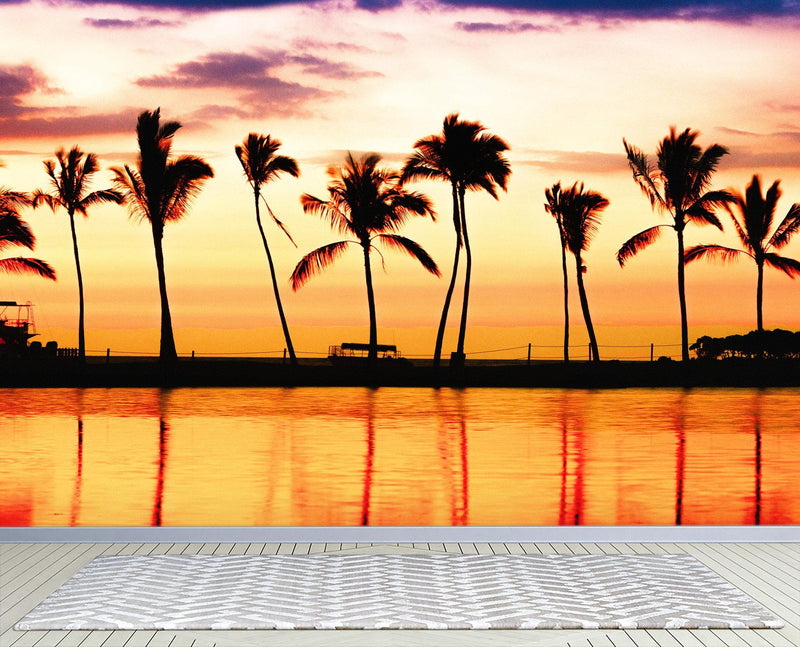 Tropical Sunset Palm Tree Paradise Wall Mural.