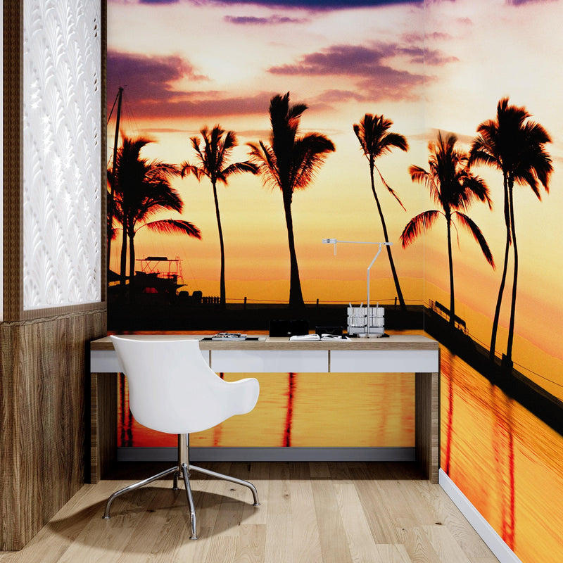 Tropical Sunset Palm Tree Paradise Wall Mural.