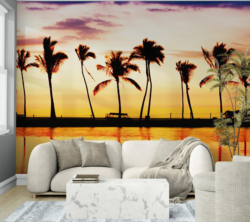 Tropical Sunset Palm Tree Paradise Wall Mural.