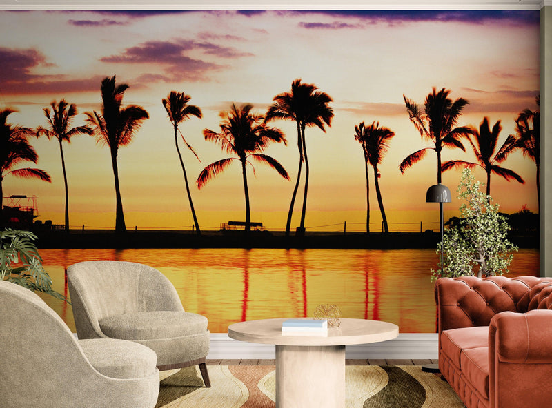 Tropical Sunset Palm Tree Paradise Wall Mural.