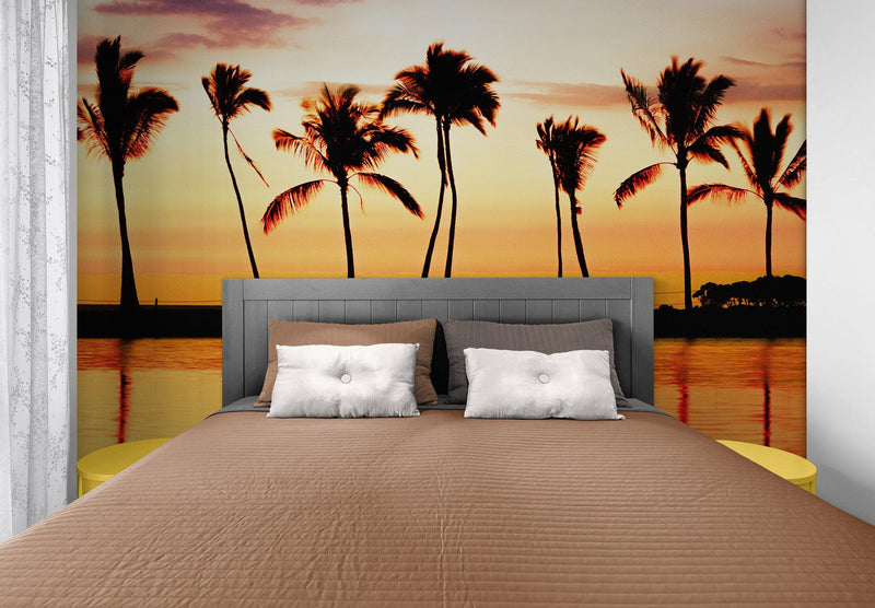 Tropical Sunset Palm Tree Paradise Wall Mural.