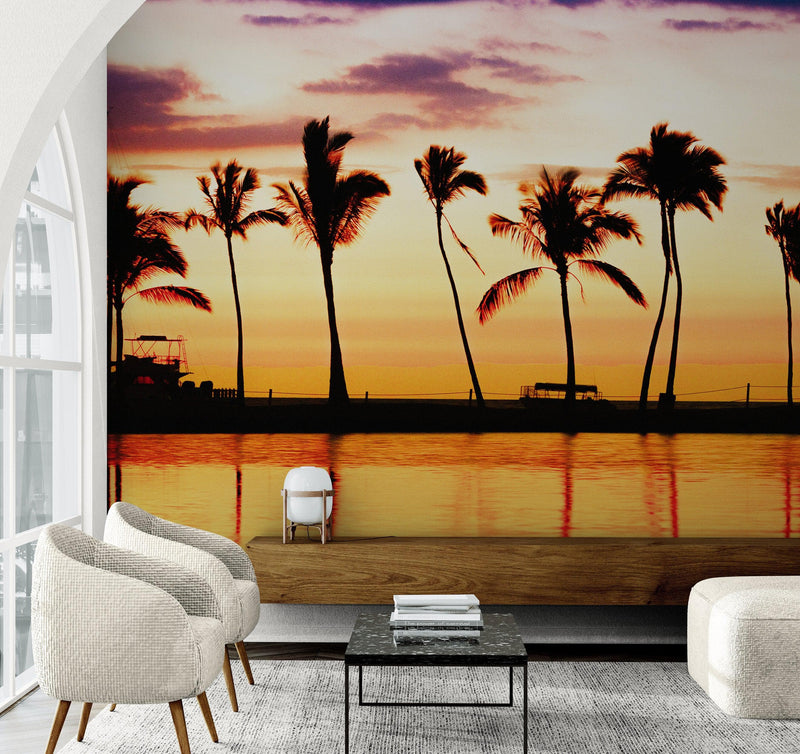 Tropical Sunset Palm Tree Paradise Wall Mural.