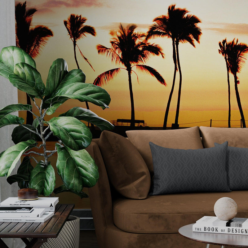 Tropical Sunset Palm Tree Paradise Wall Mural.