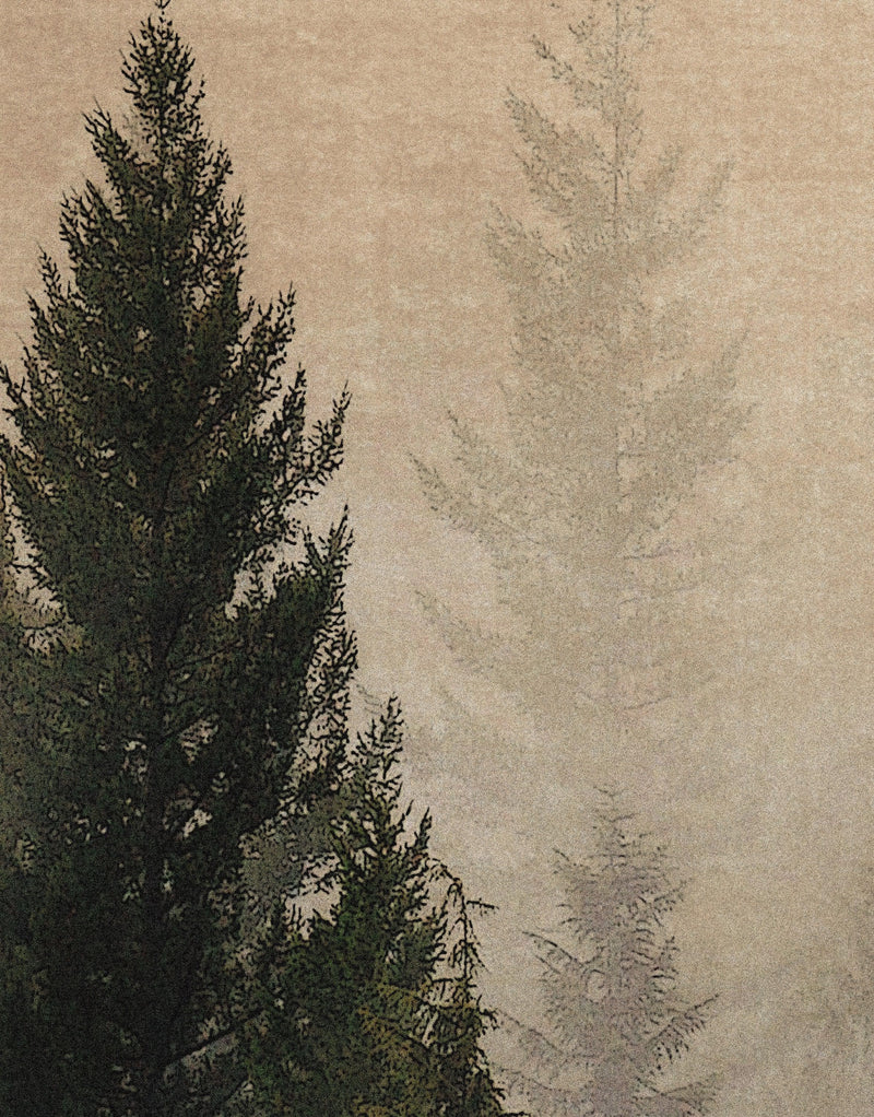 Misty Pine Tree Forest Landscape Wallpaper. Peel and Stick Wall Mural. Self Adhesive Nursery Wall Decor.