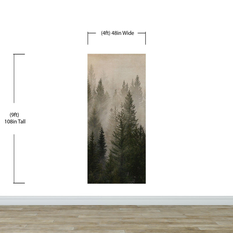 Misty Pine Tree Forest Landscape Wallpaper. Peel and Stick Wall Mural. Self Adhesive Nursery Wall Decor.