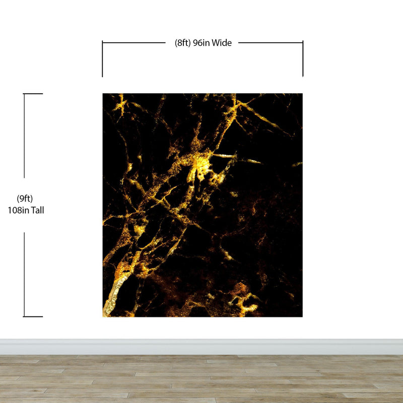 Black and Gold Abstract Marble Stone Peel and Stick Wall Mural.