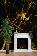 Black and Gold Abstract Marble Stone Peel and Stick Wall Mural.