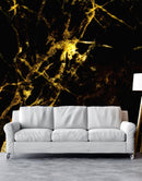 Black and Gold Abstract Marble Stone Peel and Stick Wall Mural.
