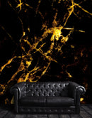 Black and Gold Abstract Marble Stone Peel and Stick Wall Mural.