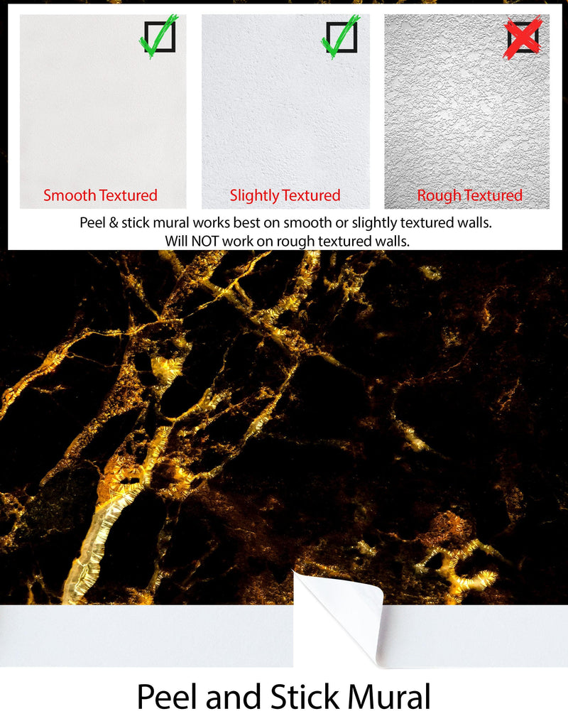 Black and Gold Abstract Marble Stone Peel and Stick Wall Mural.