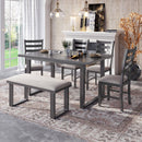 6-Pieces Family Furniture, Solid Wood Dining Room Set with Rectangular Table & 4 Chairs with Bench (Gray)
