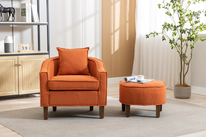 Accent Chair with Ottoman, Mid Century Modern Barrel Chair Upholstered Club Tub Round Arms Chair for Living Room