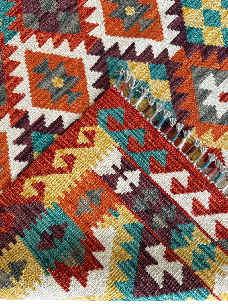 Afghani Maimana Kilim Wool Rug 4’3” x 6’7”