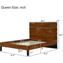 Mid-Century Modern Solid Wood Bed Frame Queen Size Platform Bed with Six-Piece Headboard Design, No Box Spring Needed, Brown