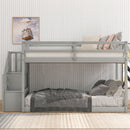 Twin Over Twin Floor Bunk Bed, Ladder With Storage by HouseOfZazla
