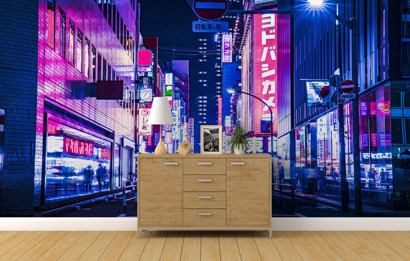 Tokyo Japan Retro 80's Synth Wave Pop Style CyberPunk Wall Mural.