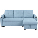 80.3" Pull Out Sofa Bed Modern Padded Upholstered Sofa Bed, Linen Fabric 3 Seater Couch with Storage Chaise and Cup Holder, Small Couch for Small Spaces