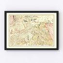 Vintage Map of Switzerland, 1623