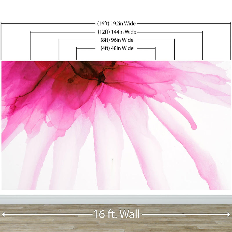 Pink Flower Watercolor Alcohol Ink Stain Abstract Design. Peel and Stick Wall Mural.