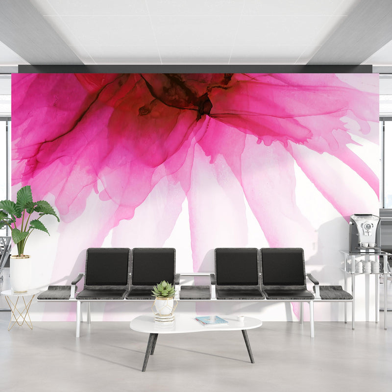 Pink Flower Watercolor Alcohol Ink Stain Abstract Design. Peel and Stick Wall Mural.