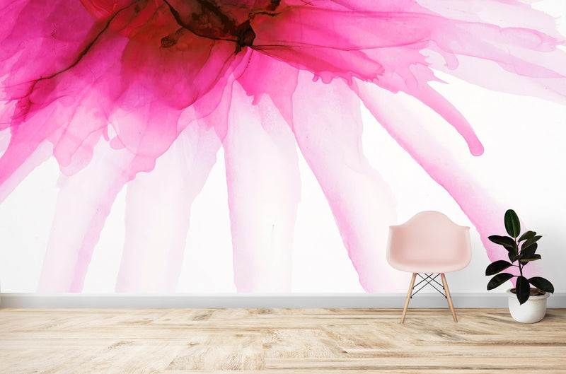 Pink Flower Watercolor Alcohol Ink Stain Abstract Design. Peel and Stick Wall Mural.