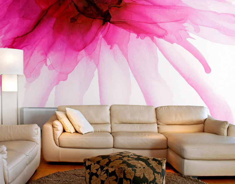 Pink Flower Watercolor Alcohol Ink Stain Abstract Design. Peel and Stick Wall Mural.