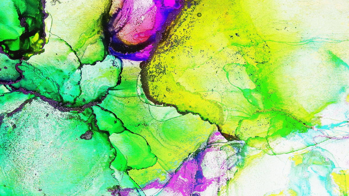 Alcohol Ink Abstract Pattern Peel and Stick Wallpaper Mural. (Lime, Green, Yellow, Purple Stained) #6257, photo 6 of 11