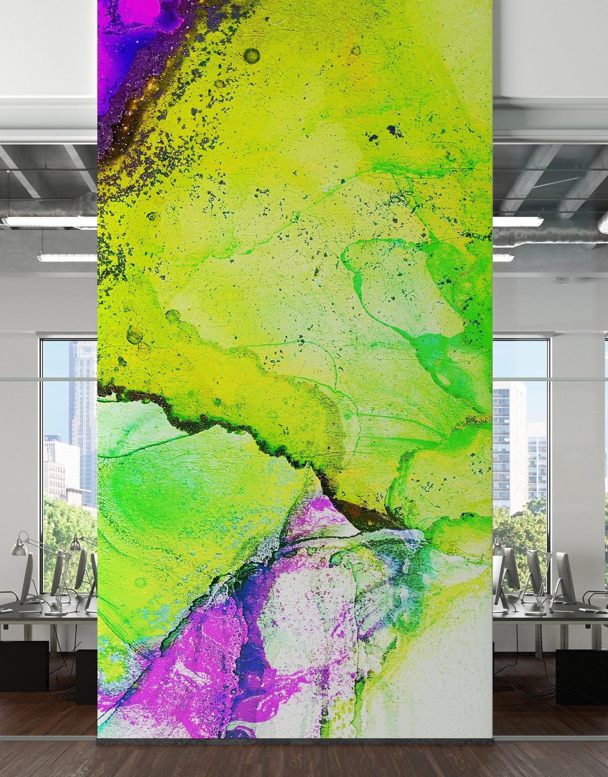 Alcohol Ink Abstract Pattern Peel and Stick Wallpaper Mural. (Lime, Green, Yellow, Purple Stained) #6257, photo 4 of 11