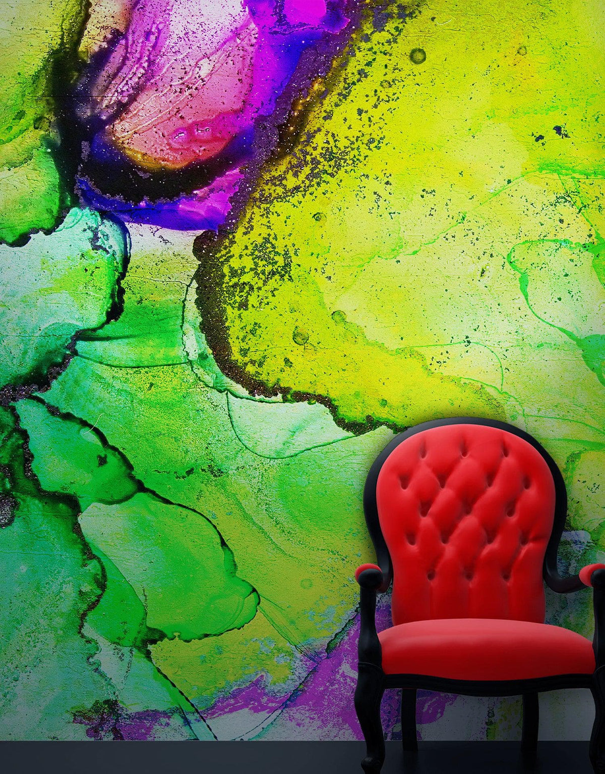 Alcohol Ink Abstract Pattern Peel and Stick Wallpaper Mural. (Lime, Green, Yellow, Purple Stained) #6257, photo 8 of 11