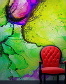 Alcohol Ink Abstract Pattern Peel and Stick Wallpaper Mural. (Lime, Green, Yellow, Purple Stained)